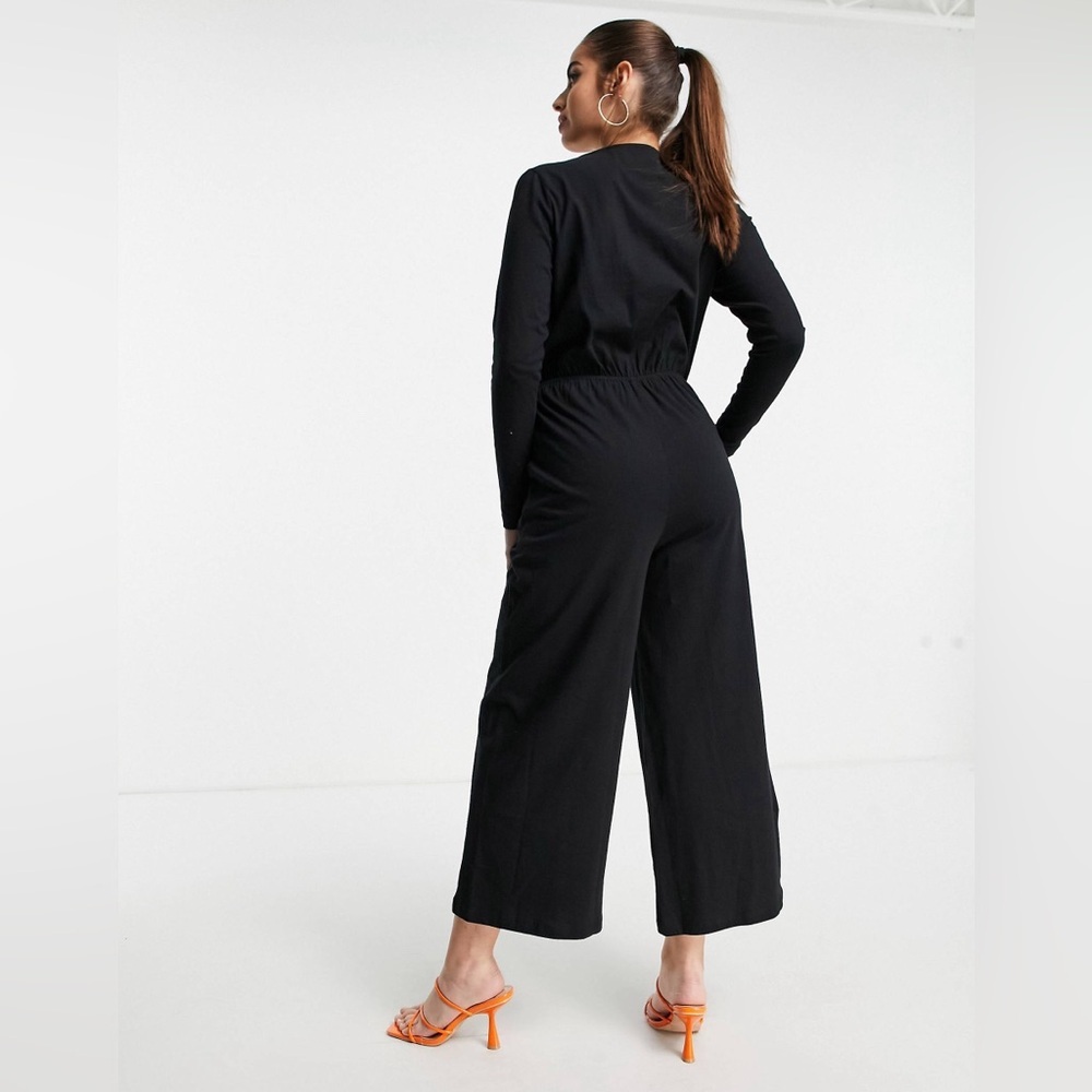 ASOS DESIGN button front embroidered tea jumpsuit in black - Picture 6 of 12